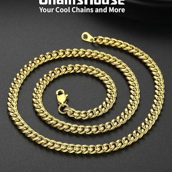 Miami Cuban Link Chain Necklace for Men Stainless Gold-6mm Plated Hip Hop - Picture 3 of 6